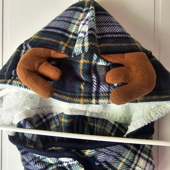 Large Breed Dog Moose Pajamas with Antlers, Green plaid for dogs to wear - Picture 5 of 5